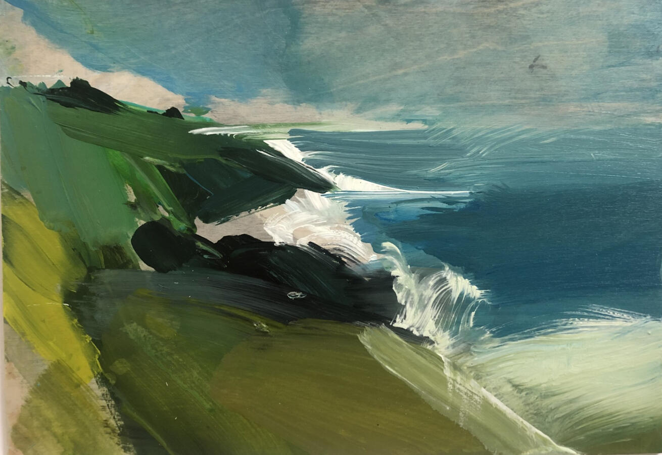 Sharkham cliffs / Acrylic on board / framed 37cm x 27cm / SOLD