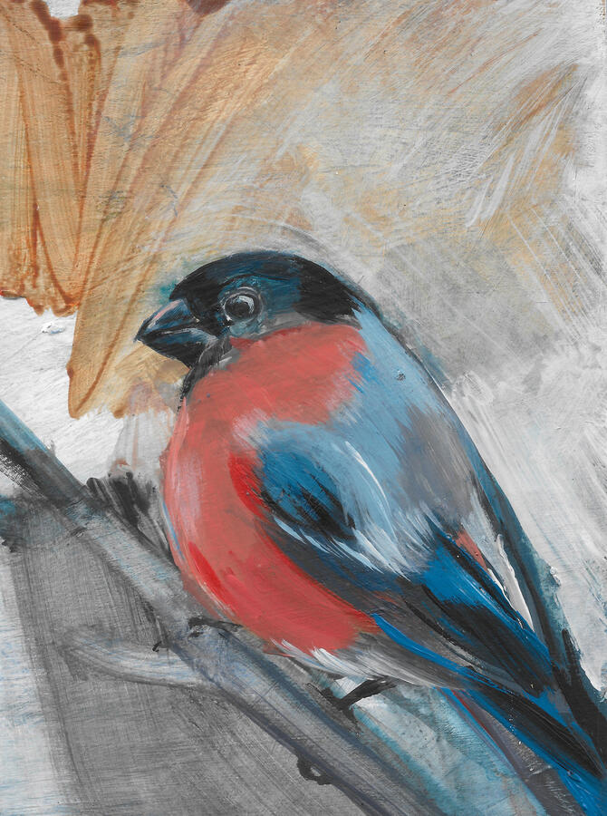 Male Bullfinch / Acrylic on board / framed 24cm x 19cm / £145