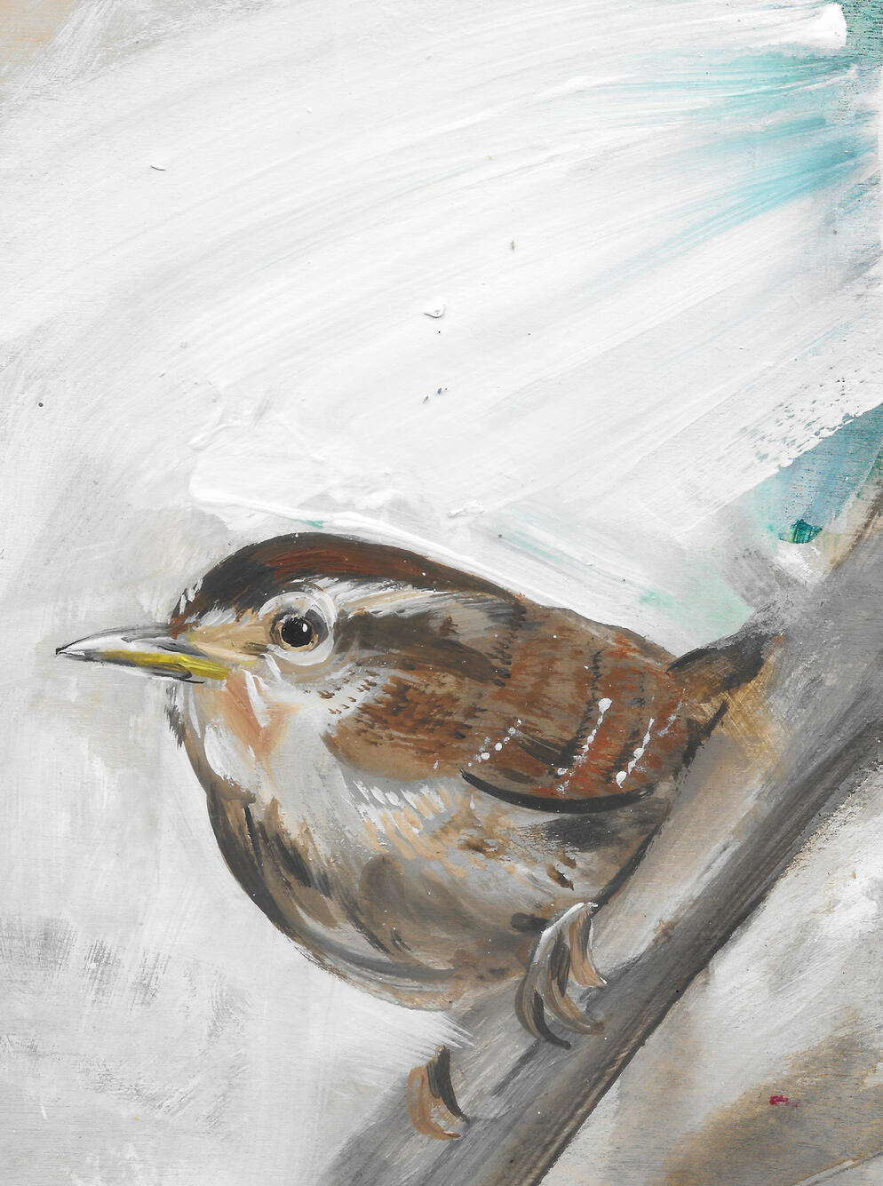 Wren Acrylic on board (framed) 24cm x 19cm Available